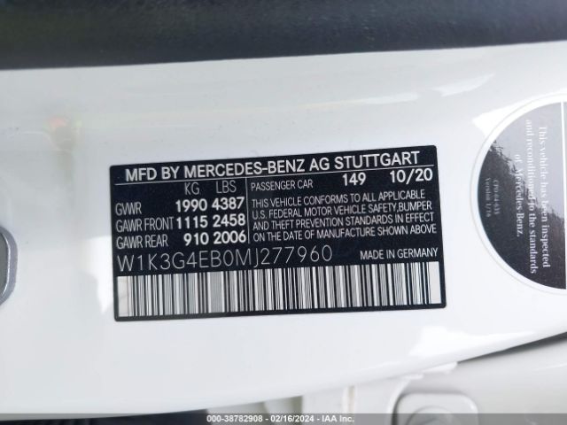 W1K3G4EB0MJ277960 Mercedes-Benz A 220
