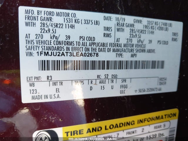 Ford Expedition Limited 2020 1FMJU2AT3LEA02678 Image 9