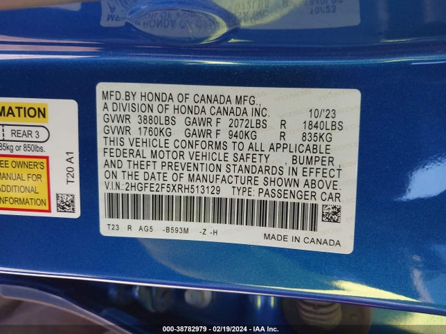 Honda Civic Sport 2024 2HGFE2F5XRH513129 Image 9