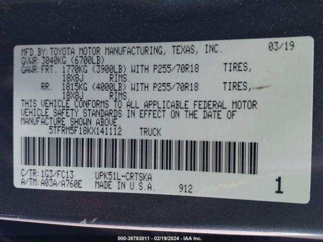 5TFRM5F18KX141112 Toyota Tundra Sr5 4.6l V8
