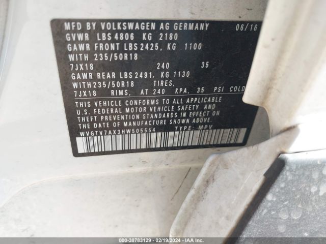 WVGTV7AX3HW505554 Volkswagen Tiguan 2.0t Sport