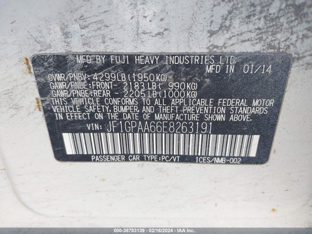 JF1GPAA66E8263191 Subaru Impreza 2.0i