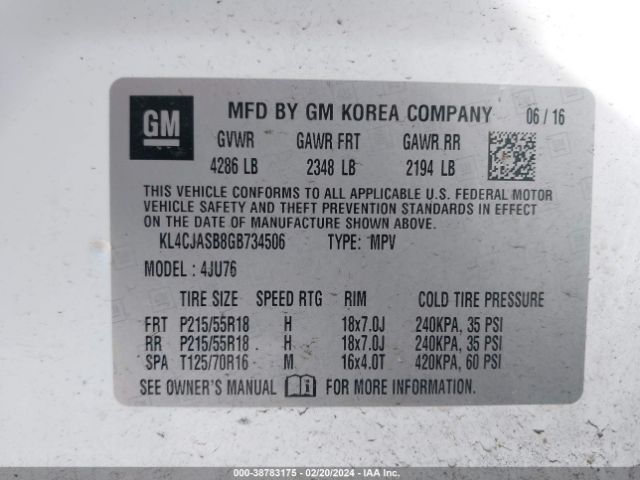 KL4CJASB8GB734506 Buick Encore