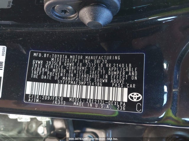 Toyota COROLLA LE 2021 5YFEPMAE9MP154186 Image 9