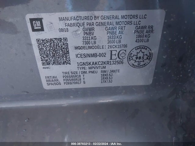 Chevrolet Tahoe Ls 2019 1GNSKAKC2KR132506 Image 9