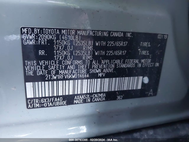 Toyota Rav4 Xle 2019 2T3W1RFV6KW014644 Image 9