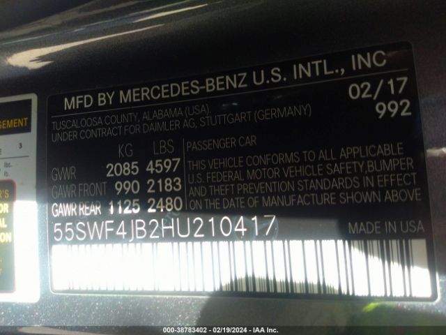 55SWF4JB2HU210417 Mercedes-Benz C 300