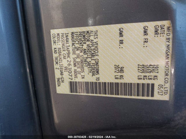 Nissan Altima 2.5 Sr 2017 1N4AL3AP9HC263077 Image 9