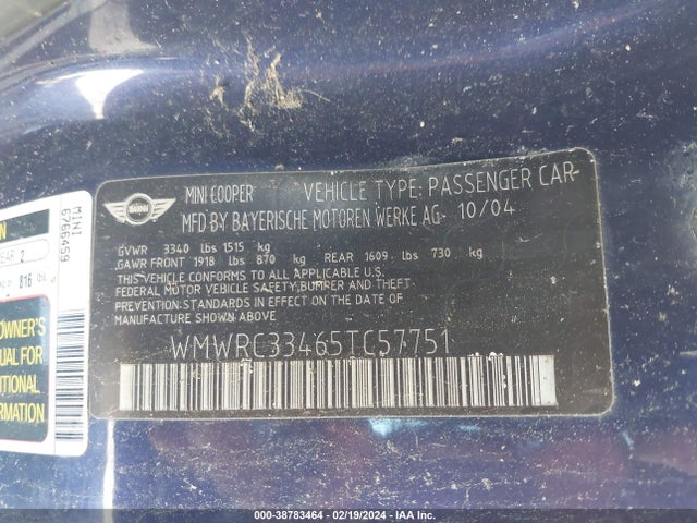 2005 MINI COOPER WMWRC33465TC57751 Photo 8