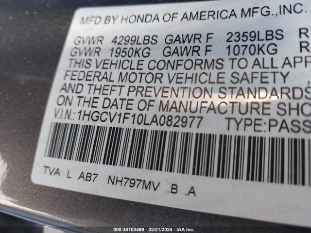 Honda ACCORD LX 2020 1HGCV1F10LA082977 Image 9