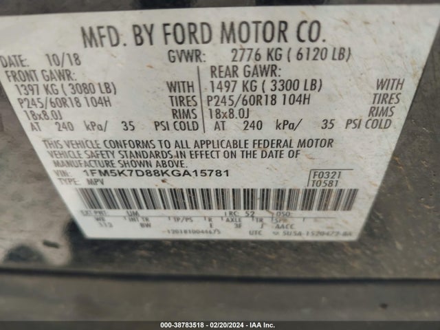 Ford EXPLORER XLT 2019 1FM5K7D88KGA15781 Image 9