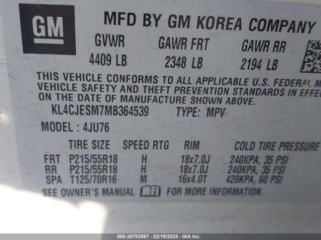 KL4CJESM7MB364539 Buick Encore Awd Preferred