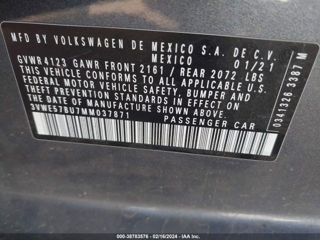3VWE57BU7MM037871 Volkswagen Jetta 1.4t Sel