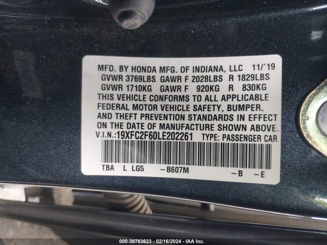 Honda Civic Lx 2020 19XFC2F60LE202261 Image 9