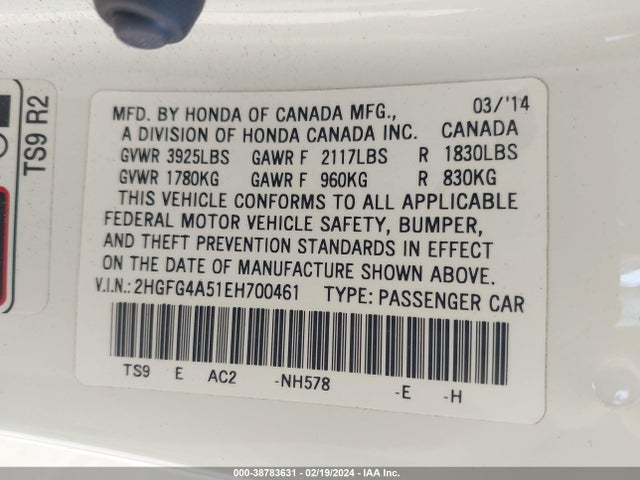 Honda CIVIC SI 2014 2HGFG4A51EH700461 Image 9