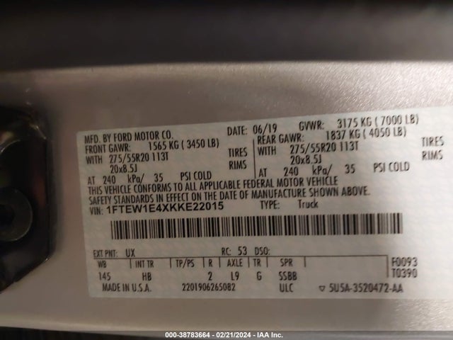 Ford F-150 Lariat 2019 1FTEW1E4XKKE22015 Image 9