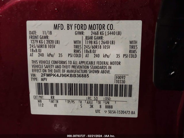2FMPK4J96KBB36885 Ford EDGE SEL