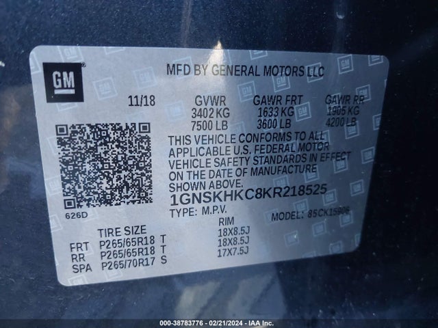 Chevrolet Suburban Lt 2019 1GNSKHKC8KR218525 Image 9