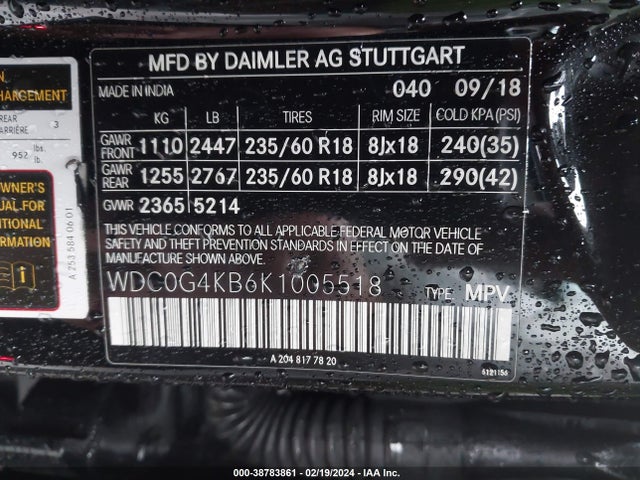 2019 MERCEDES-BENZ GLC 300 4MATIC VIN: WDC0G4KB6K1005518