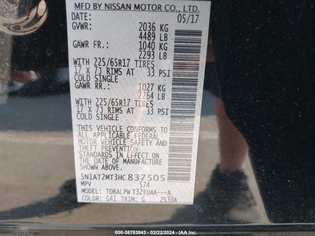 Nissan ROGUE S 2017 5N1AT2MT3HC837505 Image 9