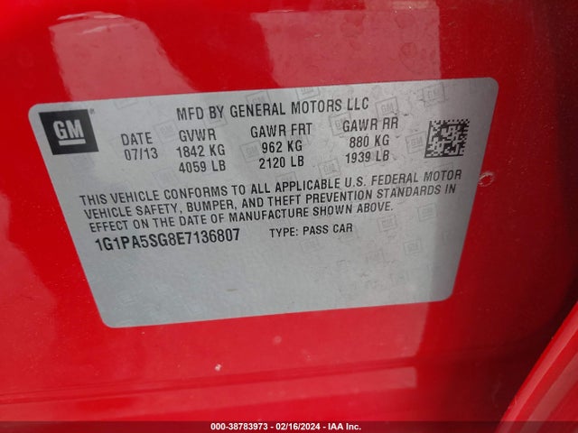 Chevrolet Cruze Ls Auto 2014 1G1PA5SG8E7136807 Image 9