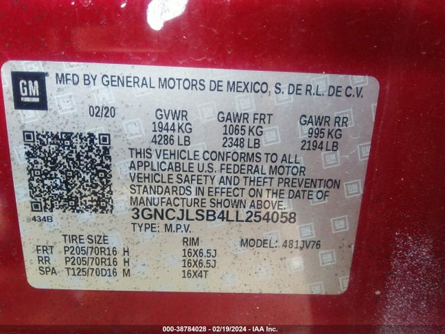 Chevrolet Trax Fwd Lt 2020 3GNCJLSB4LL254058 Image 9