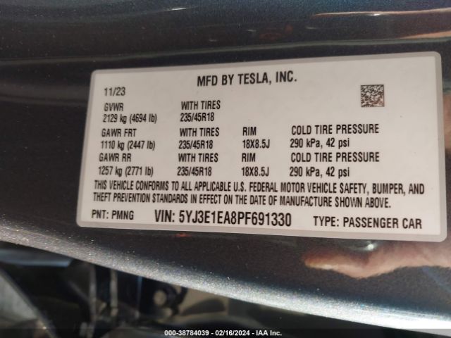 5YJ3E1EA8PF691330 Tesla Model 3 Rear-wheel Drive