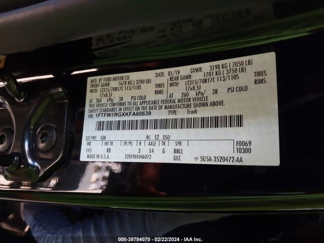 Ford F-150 Raptor 2019 1FTFW1RGXKFA60639 Image 9