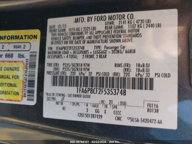 1FA6P8CF2F5353748 Ford Mustang Gt Premium
