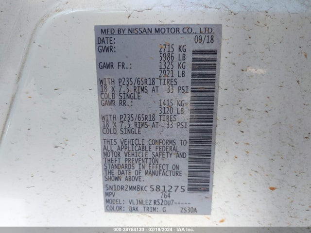 Nissan Pathfinder Sv 2019 5N1DR2MM8KC581275 Image 9