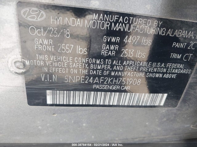Hyundai SONATA SE 2019 5NPE24AF2KH751908 Image 9