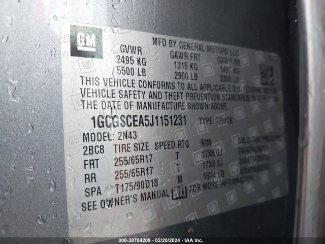 2018 CHEVROLET COLORADO LT VIN: 1GCGSCEA5J1151231