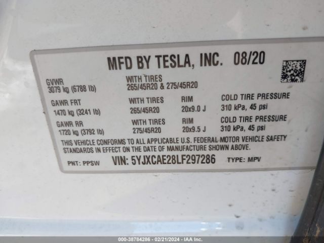 5YJXCAE28LF297286 Tesla Model X Long Range Dual Motor All-wheel Drive/long Range Plus Dual Motor All-wheel Drive
