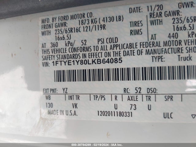 Ford Transit-150 2020 1FTYE1Y80LKB64085 Image 9