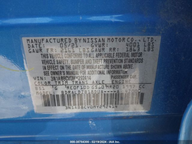 3N1AB8CV0MY292414 Nissan Sentra Sv Xtronic Cvt
