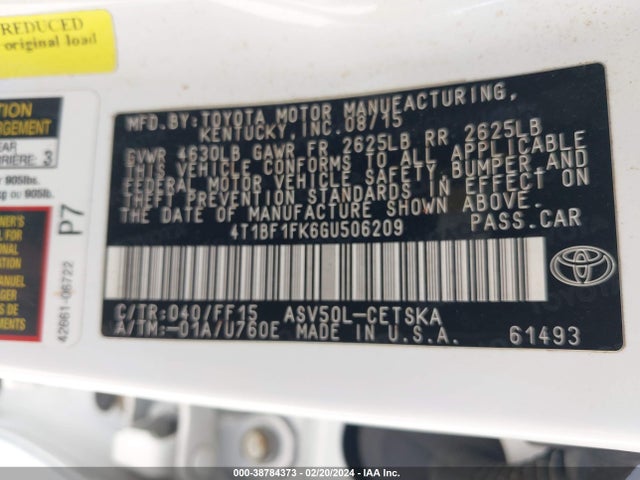 Toyota CAMRY SE 2016 4T1BF1FK6GU506209 Image 9