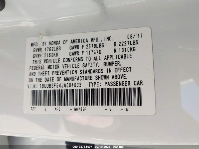 19UUB3F54JA004033 Acura Tlx Tech Pkg
