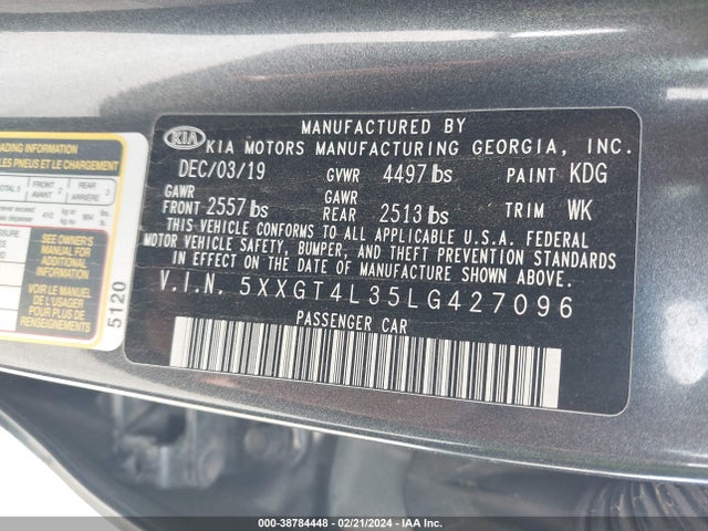 Aukcja sprzedaży 2020 Kia Optima Lx, vin: 5XXGT4L35LG427096, numer aukcji: 38784448