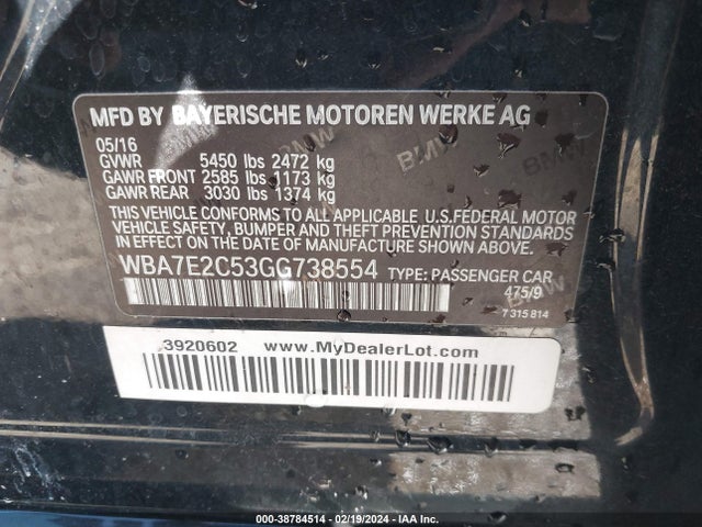 BMW 740I 2016 WBA7E2C53GG738554 Image 9