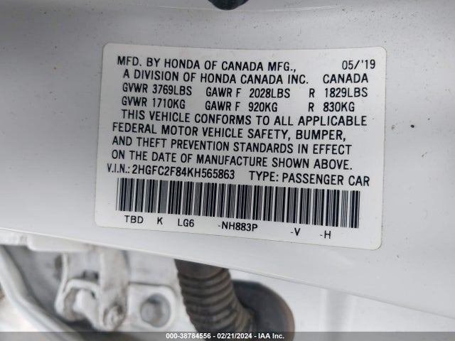 Honda Civic Sport 2019 2HGFC2F84KH565863 Image 9