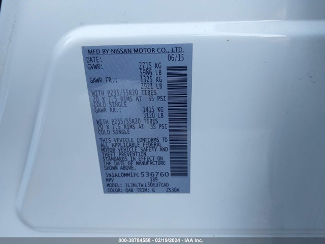 Infiniti QX60 2015 5N1AL0MM1FC536760 Image 9