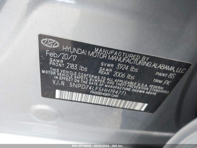 Hyundai ELANTRA SE 2017 5NPD74LF5HH194771 Image 9