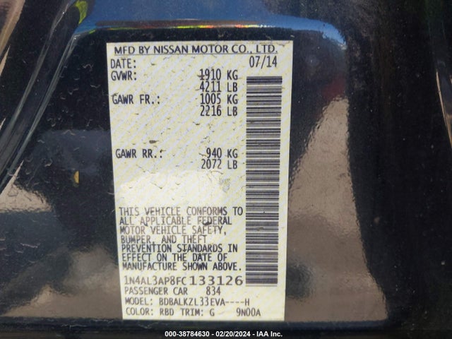 Nissan Altima 2.5 Sv 2015 1N4AL3AP8FC133126 Image 9