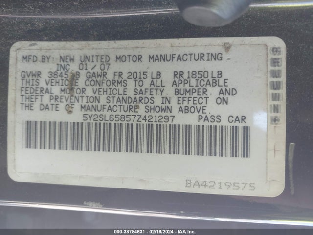 2007 PONTIAC VIBE VIN: 5Y2SL65857Z421297