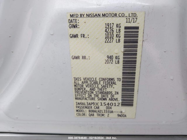 Nissan Altima 2.5 Sr 2018 1N4AL3AP9JC154012 Image 9