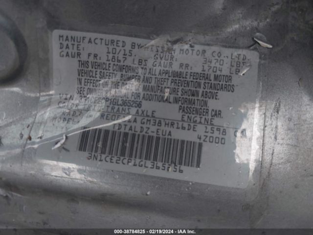 3N1CE2CP1GL365256 Nissan Versa Note S (sr)/s Plus/sl/sr/sv