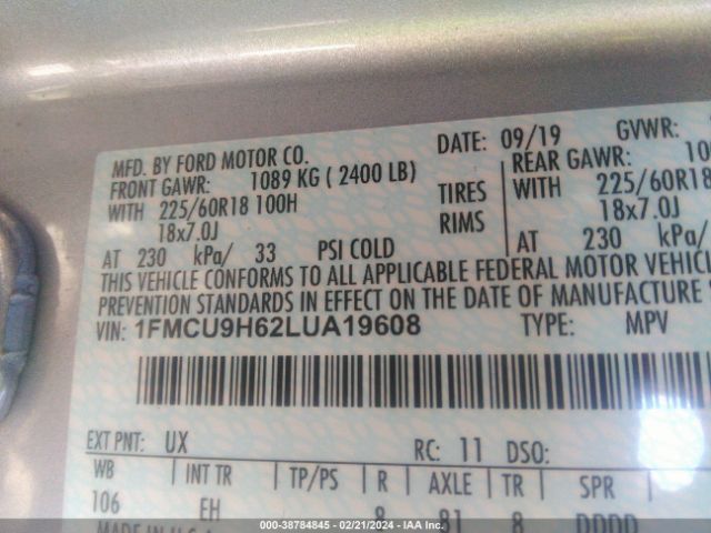 2020 FORD ESCAPE 1FMCU9H62LUA19608 Photo 8