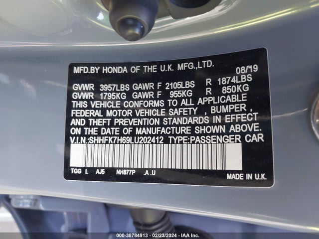 Honda CIVIC EX 2020 SHHFK7H69LU202412 Image 9