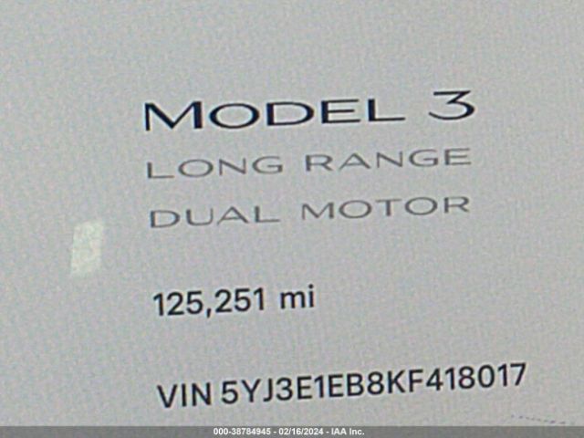 5YJ3E1EB8KF418017 Tesla Model 3 Long Range/performance