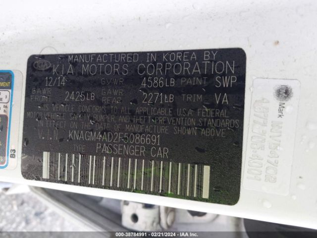 KNAGM4AD2F5086691 KIA OPTIMA HYBRID